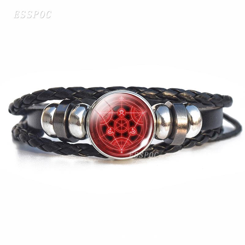 Naruto Inspired Sharingan Black Leather Men's Bracelet - Anime Gift