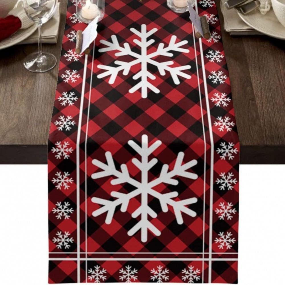 Christmas Snowflake Table Runner Durable Linen Dining Tablecloth Stain Resistant Holiday Decor