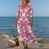 Dresses For Womens Vintage Print Tunic Waisted Midi Dress Summer Casual 3/4 Sleeve Dress