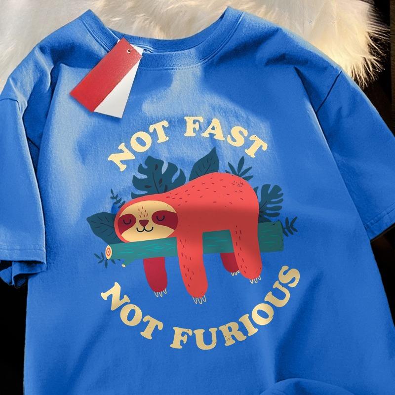 Nicht schnell Nicht wütend Süßes Faultier Herren T-Shirts Hip Hop Rundhals Kurzarm Sommer Baumwoll Tops Lässig Schweiß Übergröße T-Shirts