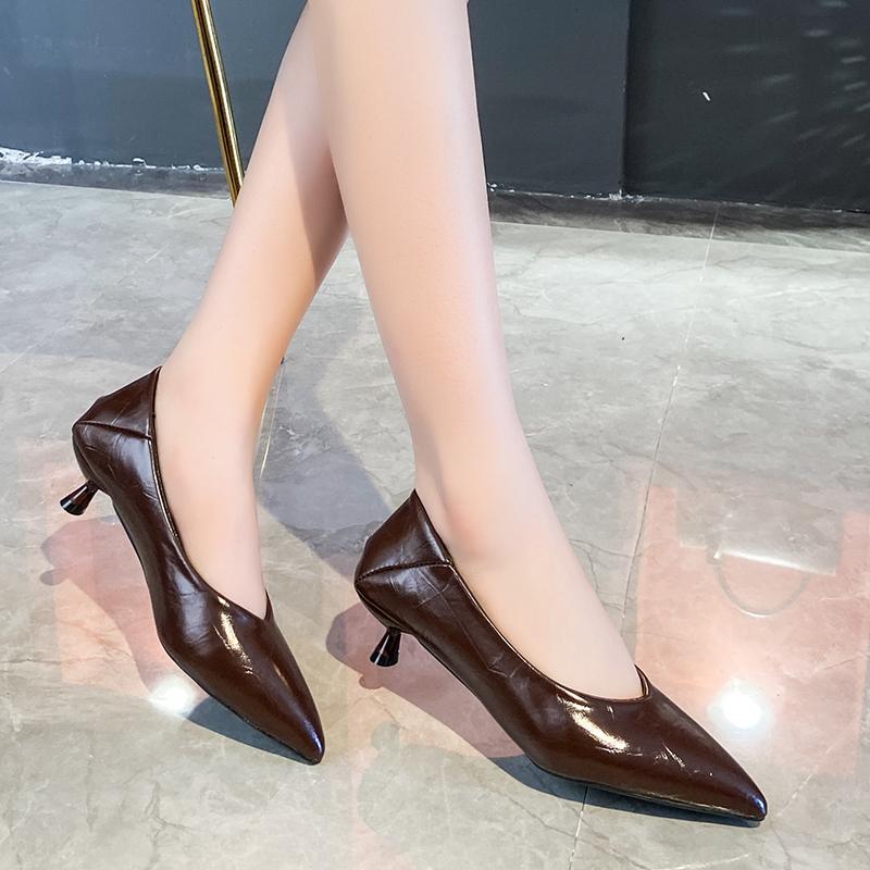 4cm Thin Heels Women Pumps Embossed Upper Classic Shoes Wedding Official Leisure Party Shoes Super Big Size 45 Plus Size