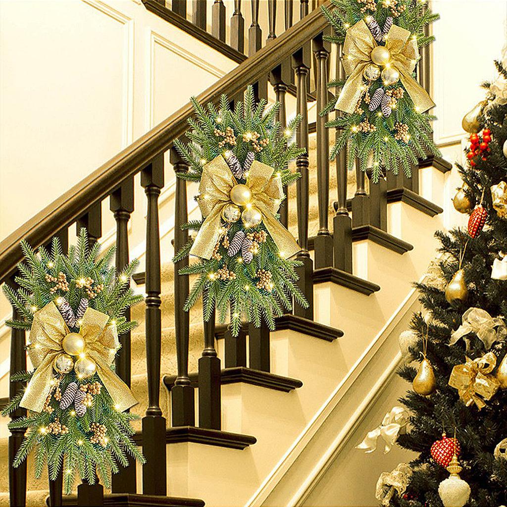 Xmas Artificial Swag Prelit Stairway Front Door Wall Window Swag for Indoor Outdoor