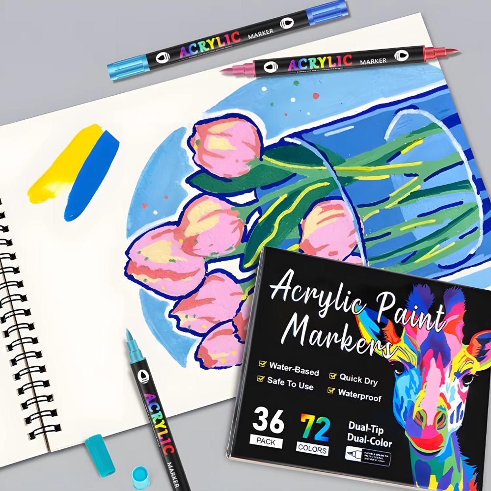 24/48/72 Colors Acrylic Paint Markers Soft Tip Double Nib Markers New Paint Pens Art Supplies