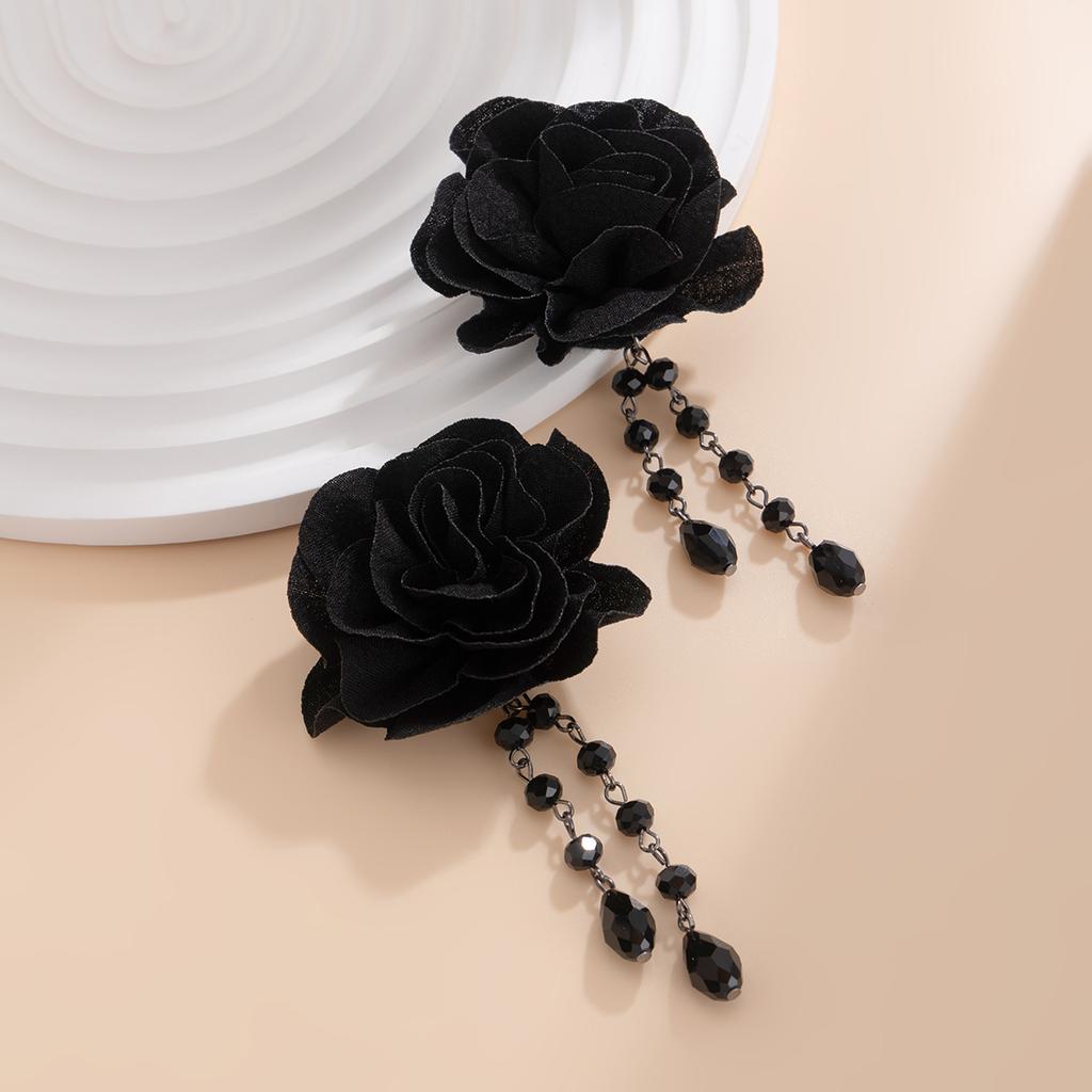 SHIXIN Gotische Vintage Große Schwarze Blume Hängeohrringe für Damen Punk Wassertropfen Quasten Ohrringe Halloween Ohrdekoration