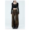Womens High Waist Leopard Print Wide Leg Jeans Y2K Baggy Denim Trousers Streetwear