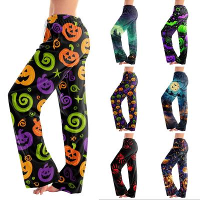 Womens Fashion Loose Fit Casual Halloween Print Pants Elastic Waist Relaxed Trousers for Everyday Wear