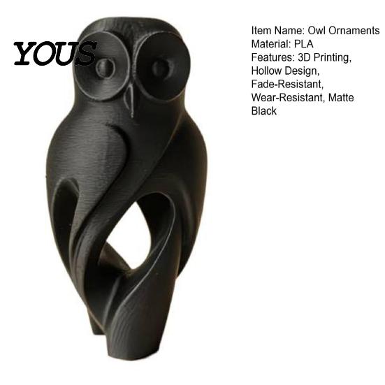 Fade-resistant Owl Figurine 3D Printed Figurine, Hollow Modern Art Sculpture with Matte Black Finish, Office Home Decor Minimalist Desk for Bookshelf,