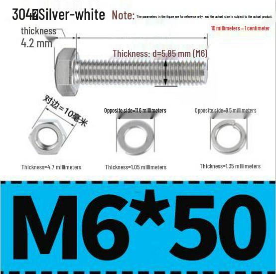 304 Stainless Steel Hex Head Bolt and Nut Set M6-M14, Lengths 8-100mm