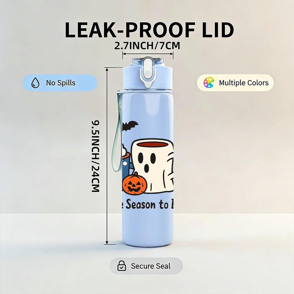 1PC Fall Coffee Cup Ghost 750ml Color Plastic Sports Water Bottle Leakproof Flip Straw Lid Suitable for Sports Office Home Use