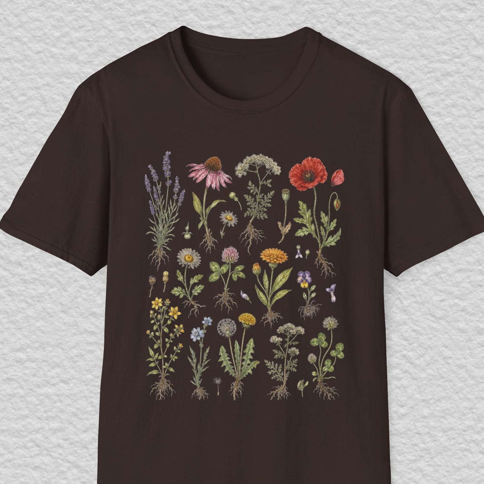 Pressed Wildflower Shirt, Botanical Flower Tee, Meadow Garden T shirt, Nature Lover Shirt, Summer Floral Tee S
