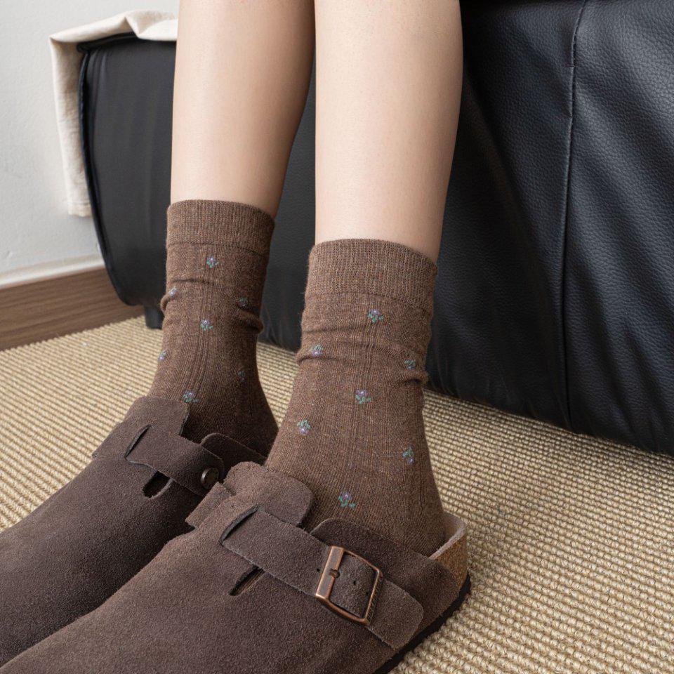 Autumn/Winter Retro Floral Preppy Women's Mid-Calf Scrunch Socks