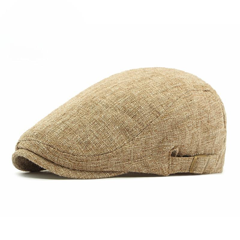 

Vintage Cotton Linen Beret Hat Men Women British Retro Flat Cap Breathable Summer Duckbill Cap Simple Newsboy Hat Unisex 56-60cm хакі