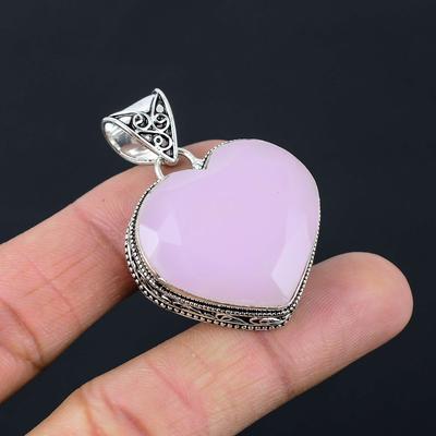 Pendentif en calcédoine rose, argent sterling 925 massif, bijou unisexe, cadeau, LG-025