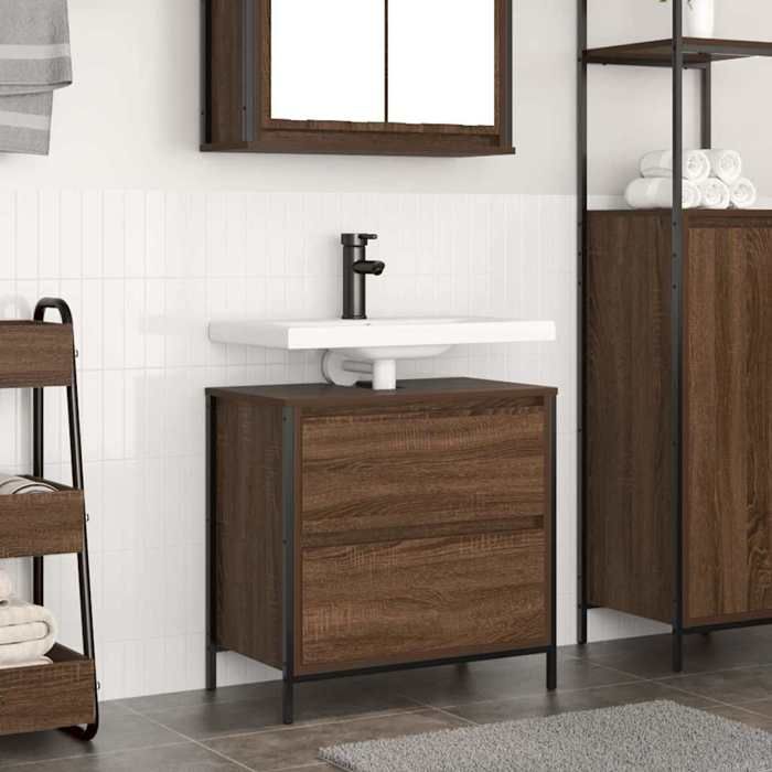 VidaXL Meuble salle de bain lavabo tiroirs chêne marron 60x34,5x60 cm, meuble vasque de toilette, meuble de rangement de 861886