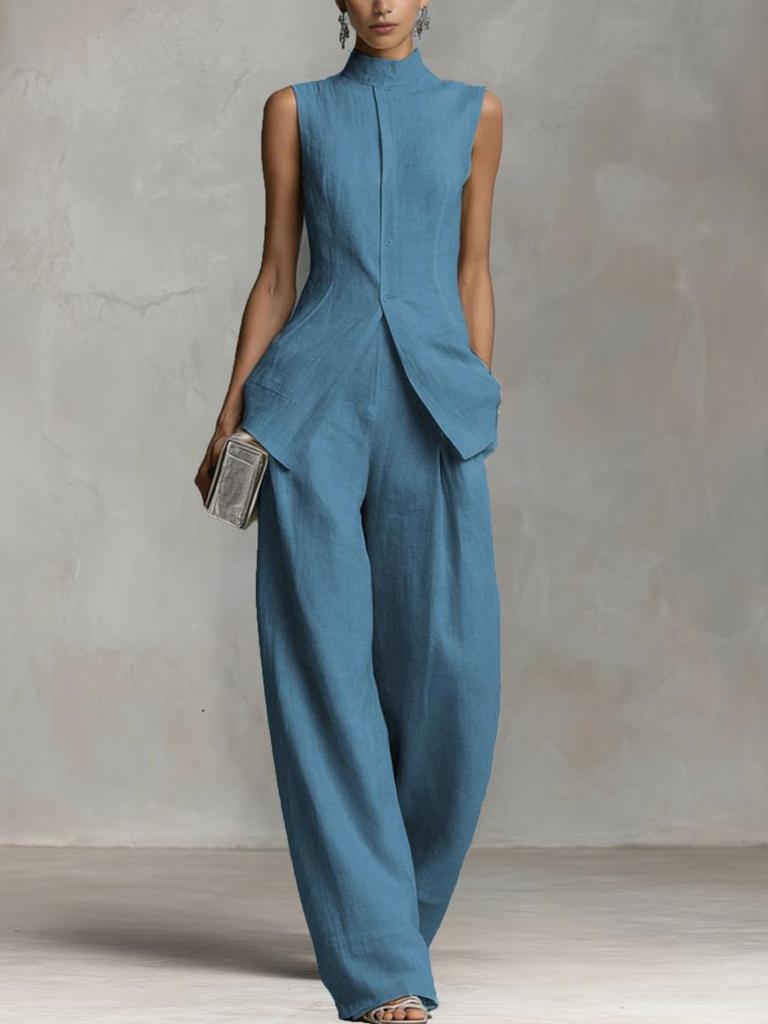 2026 Women's Solid Color Sleeveless Shirt and Pants Set
