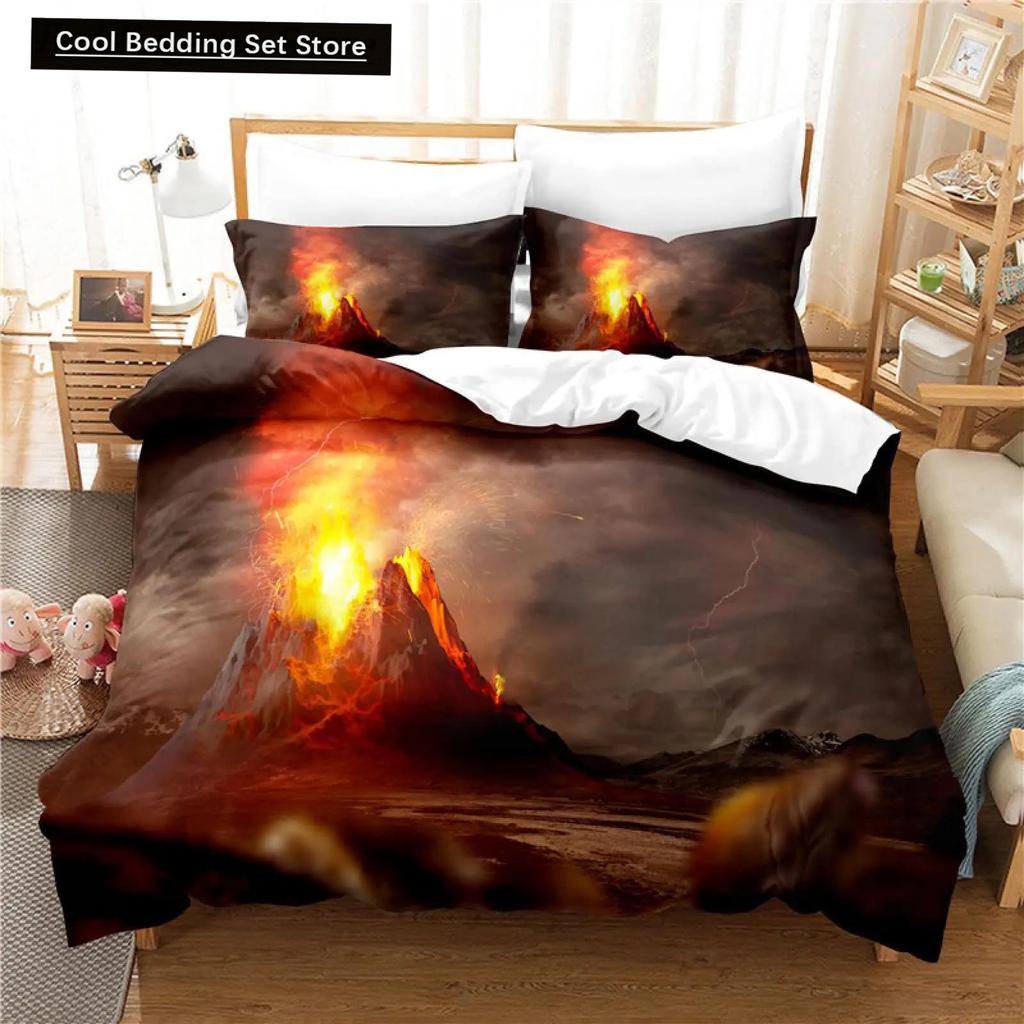 Comforter Volcano King Queen Eruption Lava Bedding Set For Kids Teens Adults Natural Disaster Molten Polyester