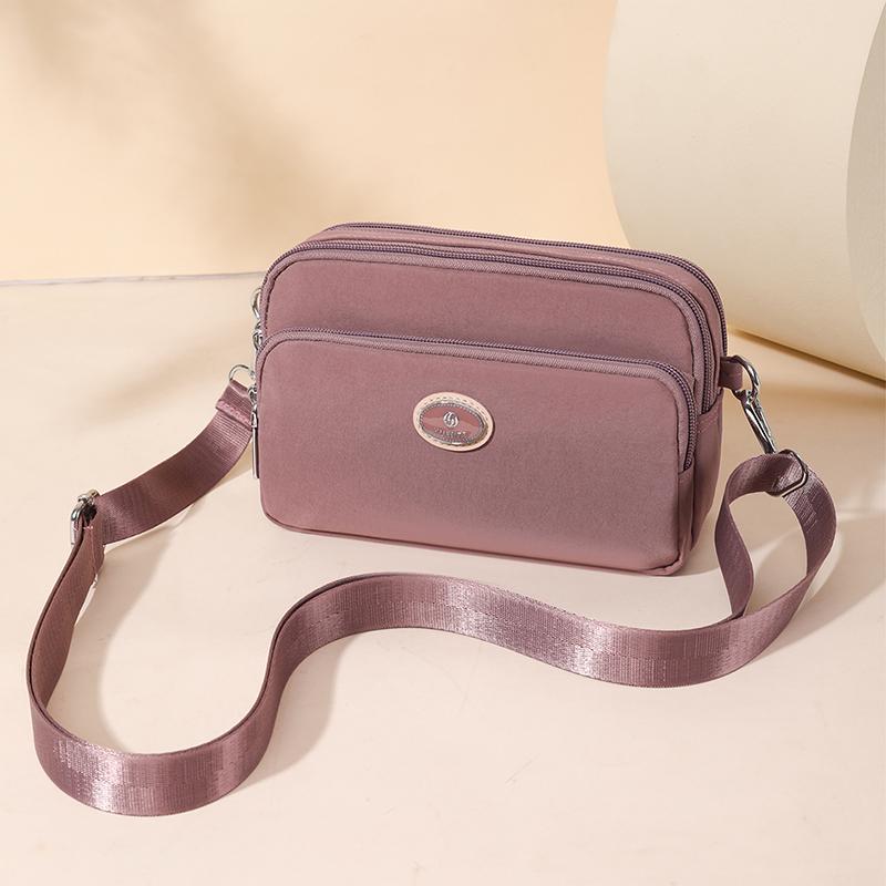 Borsa piccola da donna, borsa a tracolla, in nylon, quadrata, multitasche, tinta unita