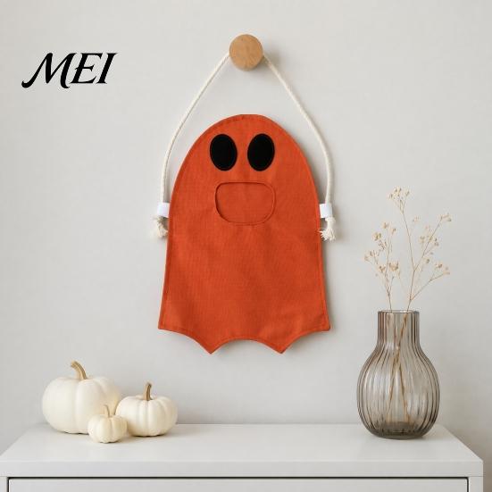 Trick or Treat Bucket Halloween Ghost Candy Bag for Kids, Cute Fabric Party Favor Sack Tote with Handle, Spooky Snack Goodie Bags Supplies Storage
