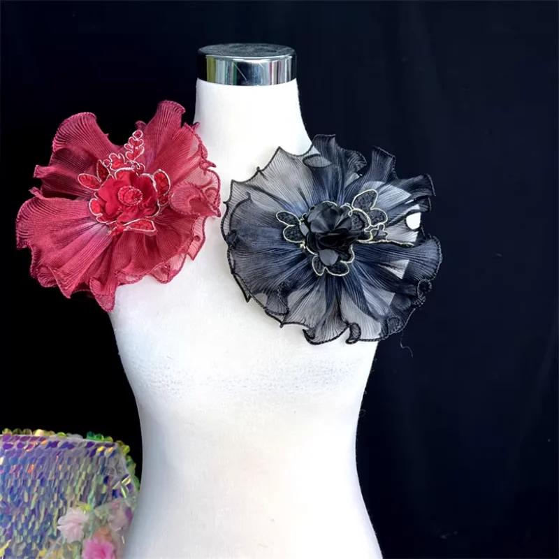 3D Floral Trim Bridal Dress Appliqué Embellishment Material 20cm Oversized Luxury Craft Customizable Shoe Hat Decor