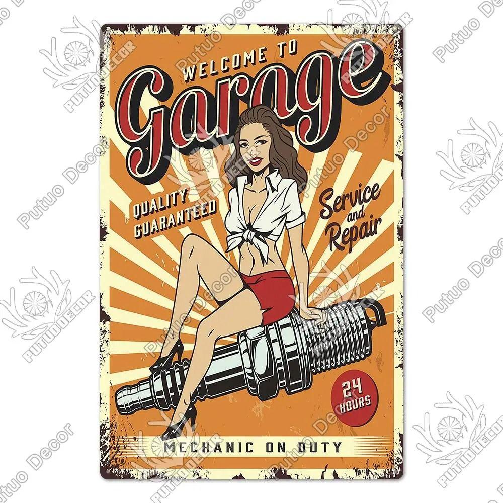 Metalowy Znak Ścienny Garage Bar, Tabliczka Dekoracyjna Wnętrza Samochodu 20x30cm