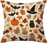 Halloween Themed Pillowcases with Owls, Pumpkins, Bats & Leaves - Spooky and Cozy Decor for Your Home Sofa Cushion Cover