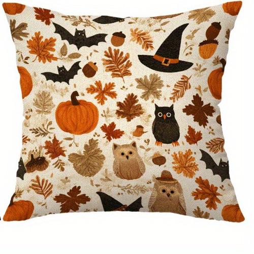 

Наволочки на Хэллоуин с совами, тыквами, летучими мышами и листьями - Жуткий и уютный декор для вашего дома Чехол на диванную подушку 16x16Inch