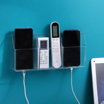 No-Drill Wall-Mounted Transparent Storage Box: Remote and Phone Holder, Bedside or Living Room Organizer