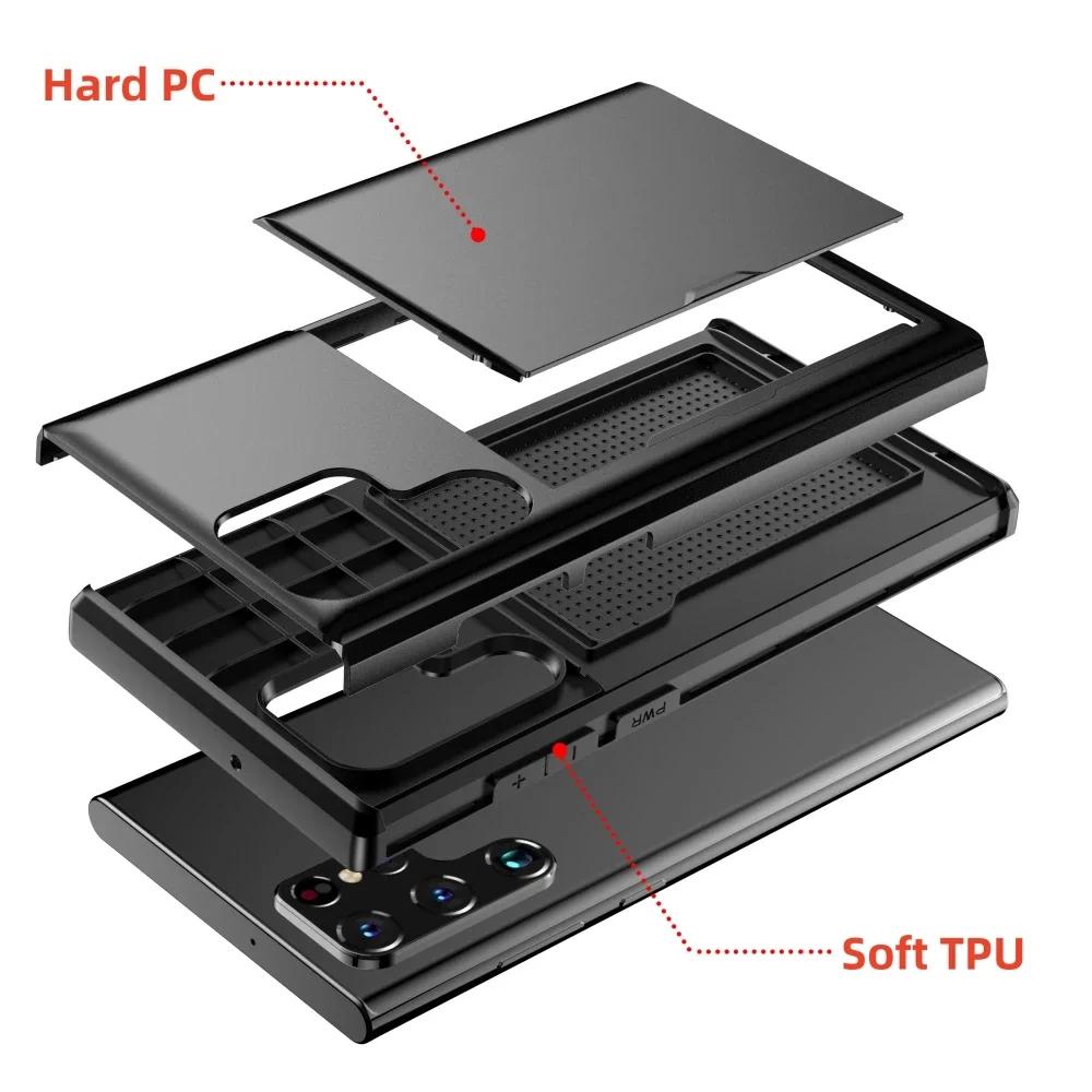 For Samsung Galaxy S25 S24 Ultra S23 S21 S20 FE S22 Plus A55 Case Slide Armor Wallet Card Slot Cover for Galaxy Note 20 Ultra