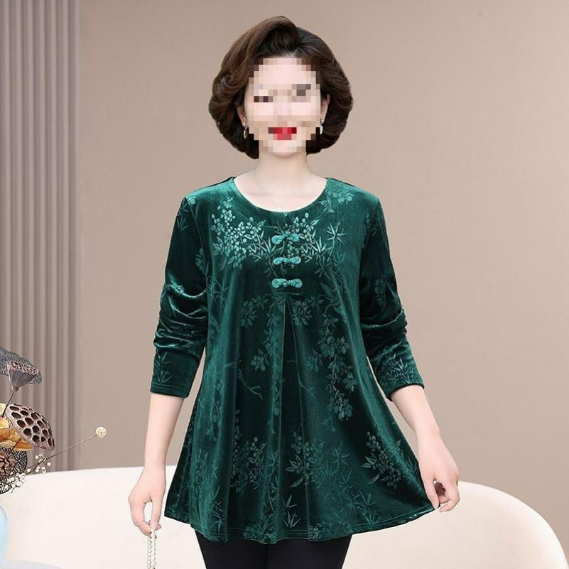 

Extra Large Size Fat Mother Golden Velvet Spring and Autumn Shirt Long-sleeved Women s Plus Fat Western Style Top 6XL зелений