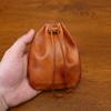 Bolsa de Dinero de Cuero de Vaca de Primera Capa, Bolsa Portátil para Monedas Pulida a Mano, Bolsillo con Cordón, Bolsa de Cuero para Monedas Sueltas, Bolsa para Material de Oficina, Estilo Retro