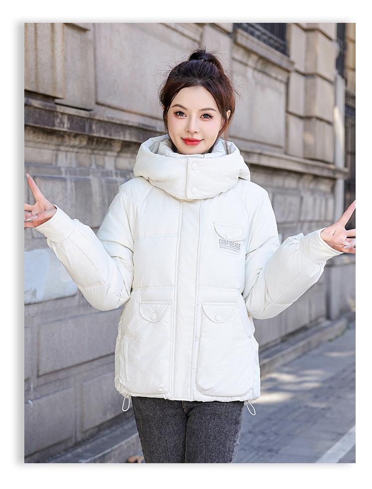 Autumn and Winter Women's Coat Solid Color Hooded Large Pocket Short Loose Coat Thickened Warm Student Jacket