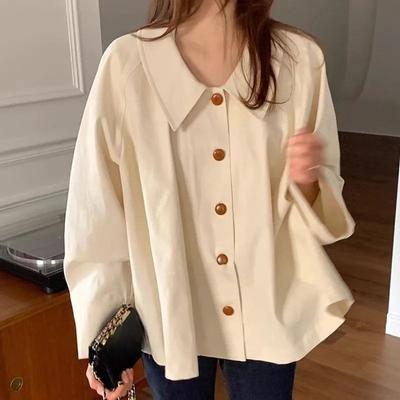 Solid Color Women's Shirt Korean Version Loose Turndown Collar Single Breasted Oversized Blouses Spring Versatile Comfortable Ladies Long Sleeved Top