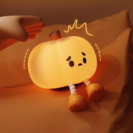 Halloween Pumpkin Night Light Soft Glow Timer Function Cordless Rechargeable Dimmable Silicone Bedside Lamp Party Decor