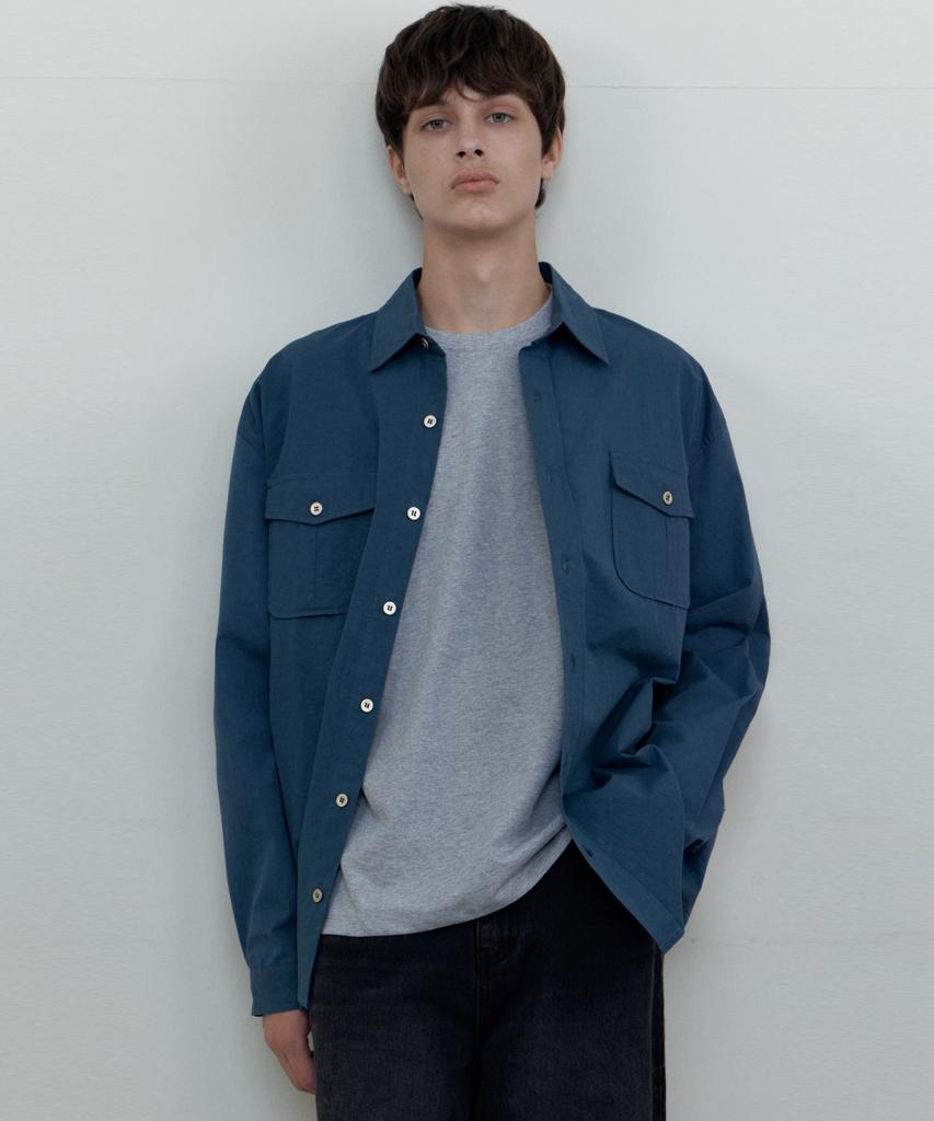 WEDNESDAY OASIS Work Cotton Shirt_Deep Blue(Wb6Sh13)