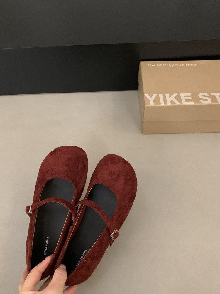 Retro Late Evening Wind Suede Mary Jane Shoes Children Autumn and Winter New Red Ballet Light Mouth Soft Flat Single Shoes Women