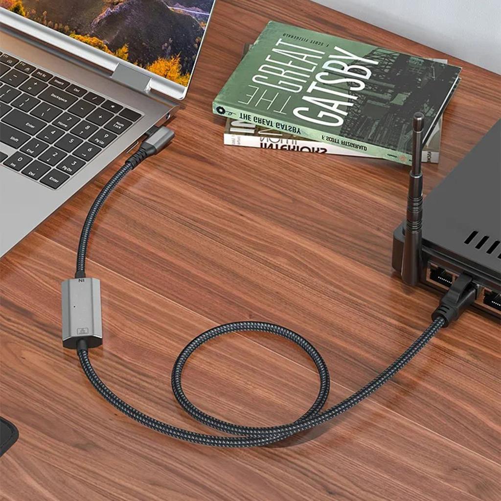 Cabo Adaptador USB-C para Ethernet de 1,2m com Cotovelo 1000/100/10Mbps Gigabit RJ45 Cabo de Rede LAN