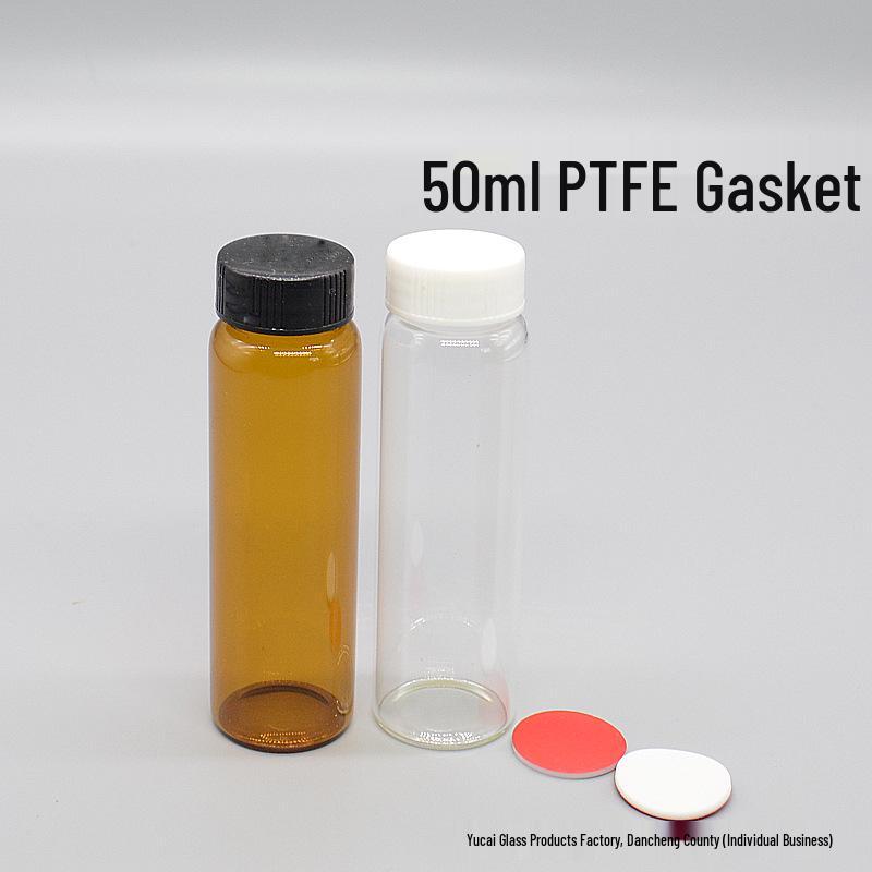 50ml Transparent Brown Glass Reagent Bottle with PTFE Gasket Amber Glass, Black Cap with PTFE Gasket