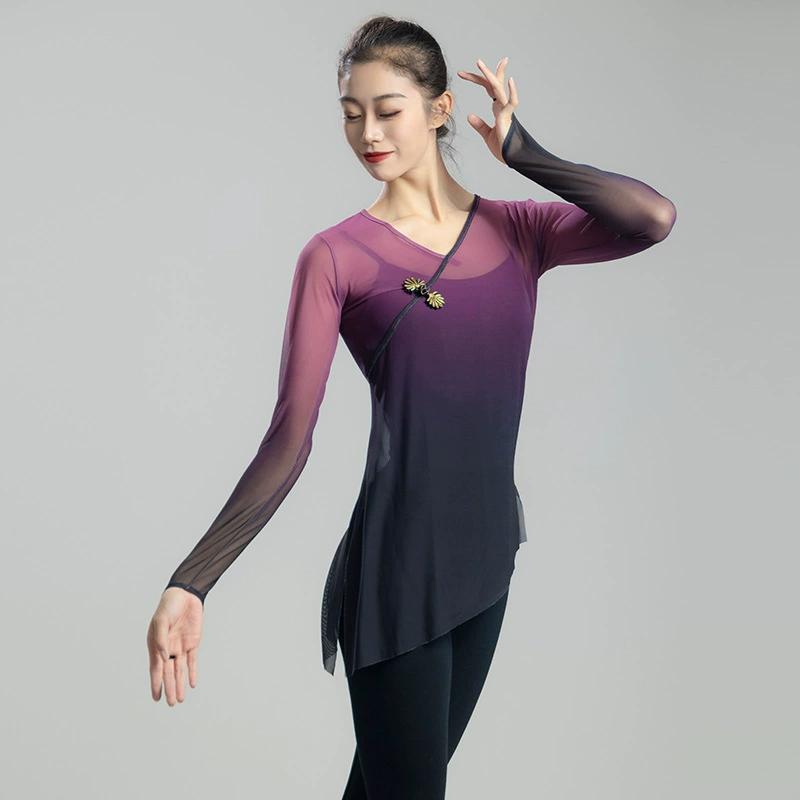 Klassiske danseklær Dameklær med gradienteffekt, elegant gasbind, kinesiske danseklær, dametopper, opptredensklær, antikk stil