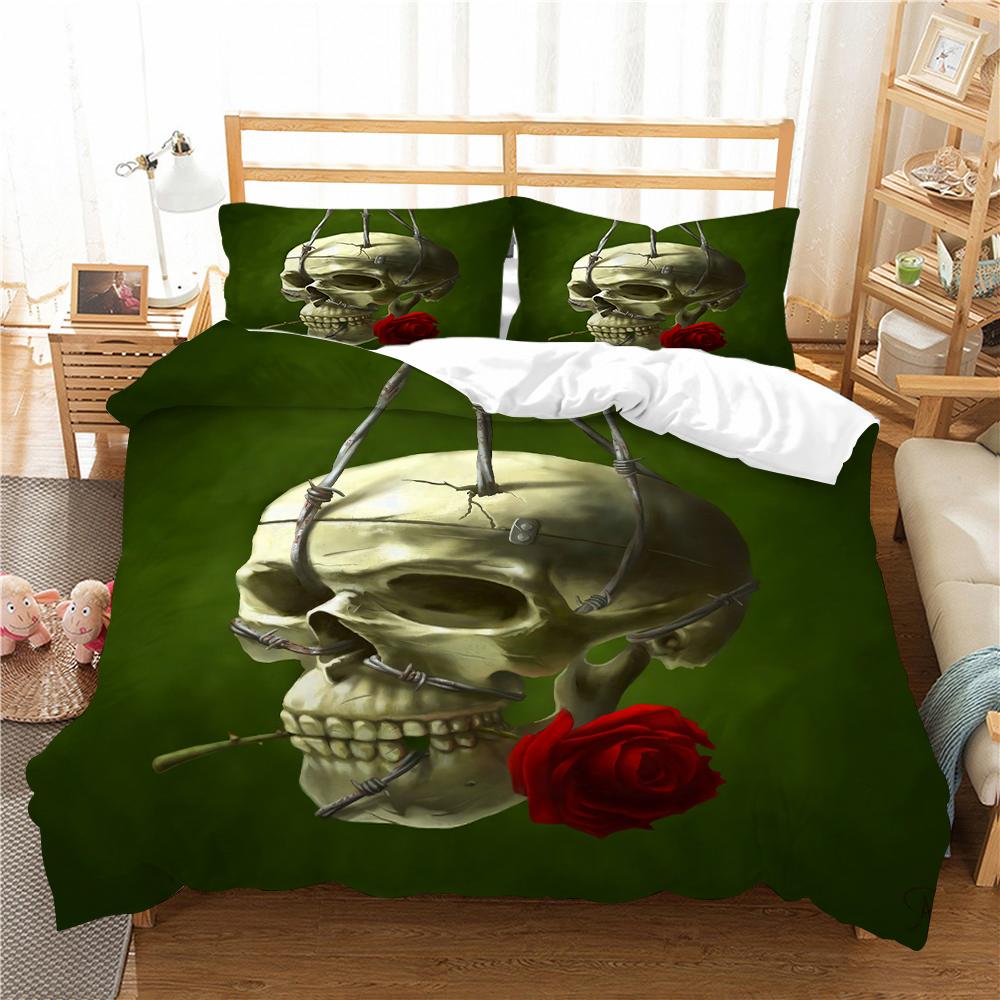 Halloween Home Bedding Set Skull Head Quilt Cover Pillow Case Home Bedding Set AU/EU/US Full Size Single/Double Bed