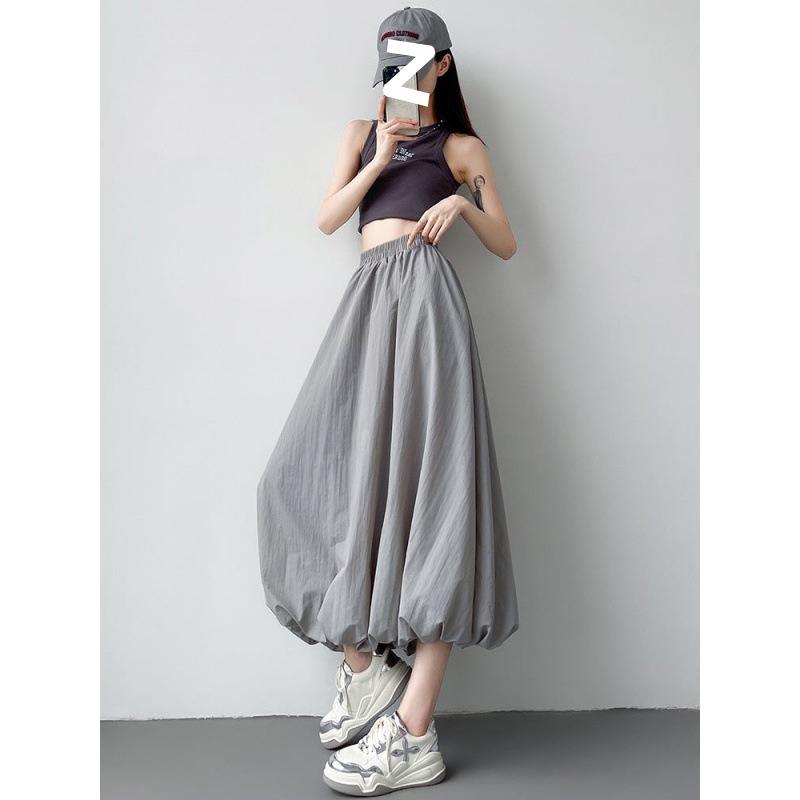 Puffy -shaped Midi Skirt, Casual Elastic High-waisted A-line Long Skirt