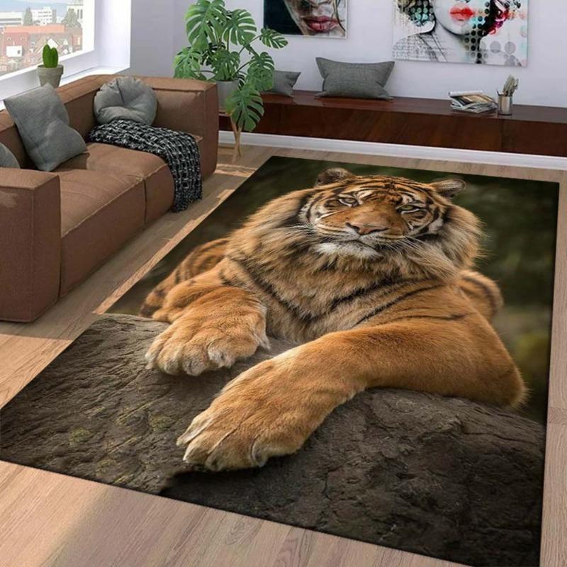Crystal Tiger Pattern Area Rug Soft Floor Mat for Living Room Bedroom and Carpet Sofa Coffee Table Machine Washable Decorative
