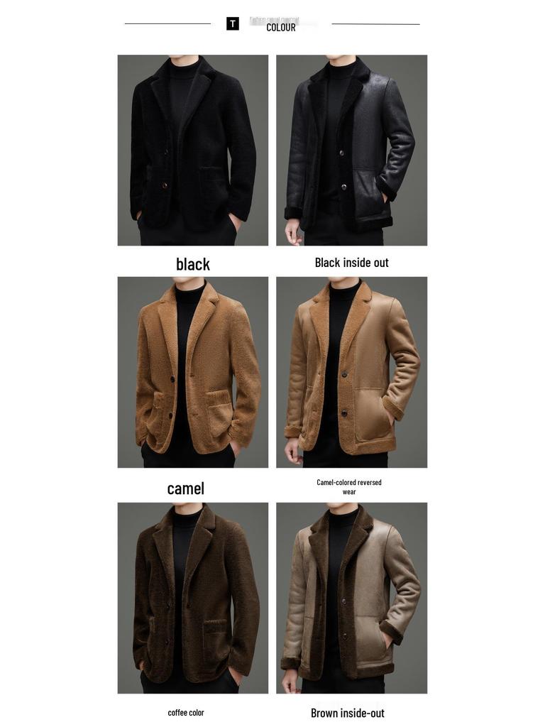 Men's 2025 Winter Fashion Lambswool Shearling Coat, Double-Sided Wear - Casual Style for Young and Middle-Aged