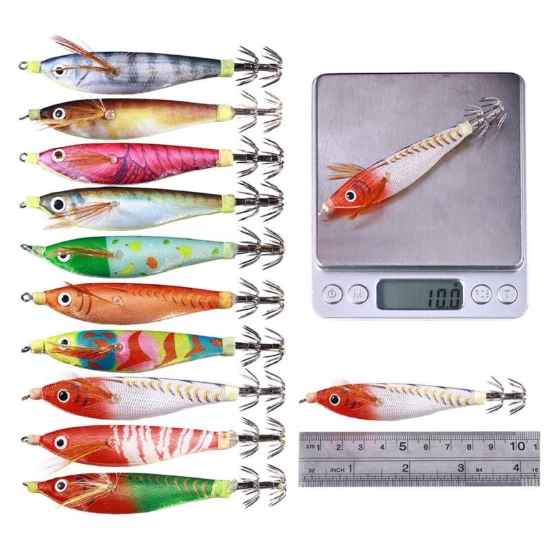 5Pcs Artificial Hard Baits Shrimp Lures Baits 9.6g Cuttlefish Hook Fishing Lures Glow Squid Jig Glow Jig Hook