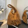 Vintage Matte Tassel Shoulder Bag Women'S Fashion Large Capacity Tote Bag Underarm Bag