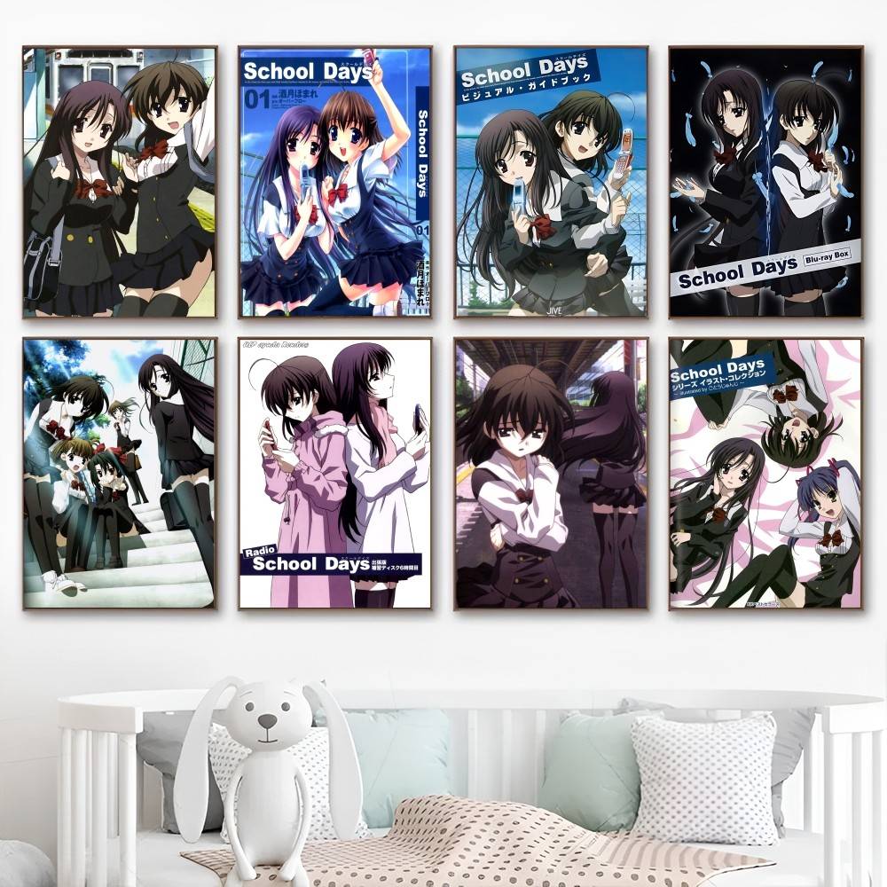 Anime S-School Days Katsura Kotonoha Vintage Posters Sticky Retro Kraft Paper Sticker DIY Room Bar Cafe Kawaii Room Decor