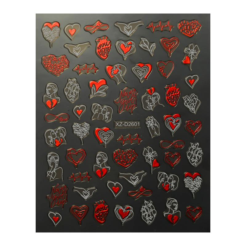 Valentine'S Day Nail Art Sticker Romantic Theme Love Rose Platinum 3D Adhesive Valentine'S Day Nail Sticker