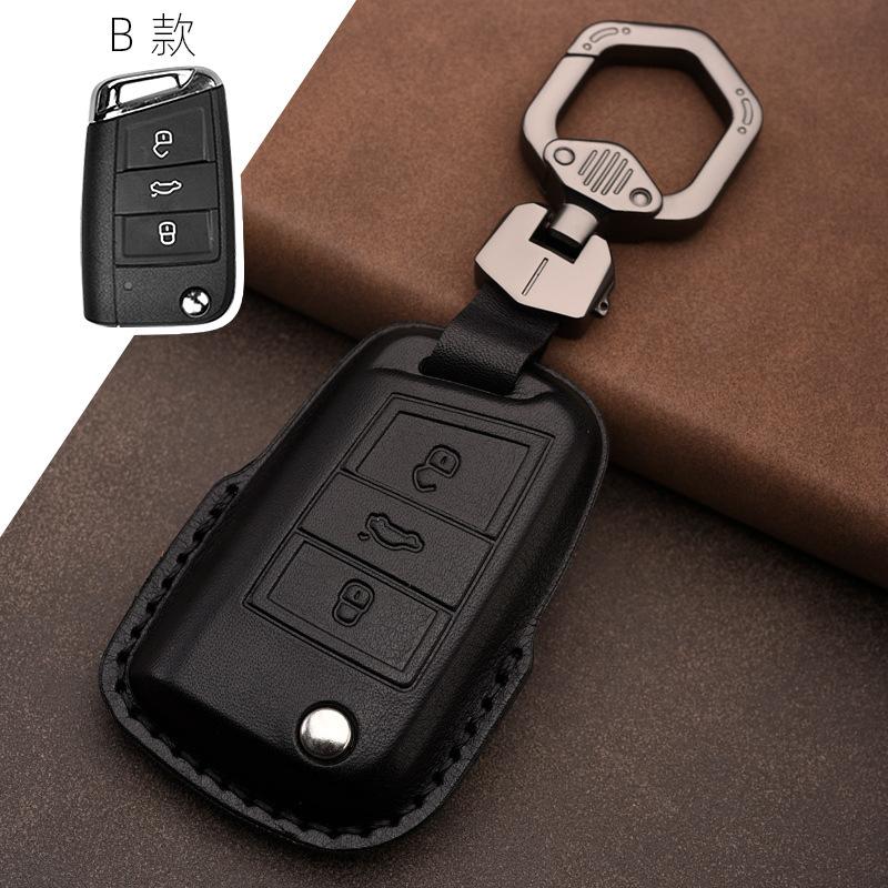 Suitable for Volkswagen Exploration Song Tuon Tuyue CC Bora 7 Golf 6 Leather Car Key Case Case Buckle Lingdu