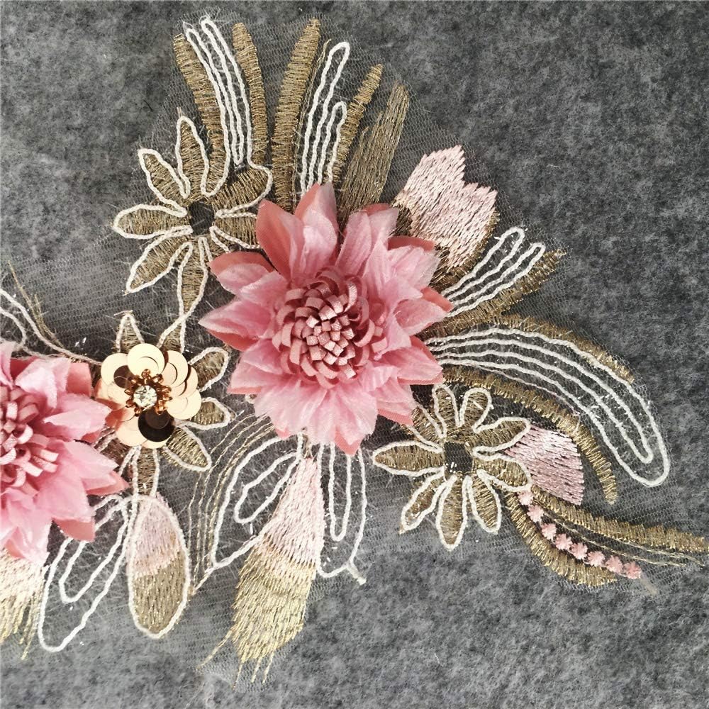 Colorful 3D Flower Embroidery Patches Beaded Sequins Flower LACE Patch Sewing Bridal Veil Wedding Dress DIY Wedding Dress Floral Costume Patch Decor