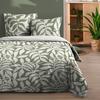 Housse de couette et taies - Hakol - 220 x 240 cm - 100% coton - Motif feuillage vert et blanc