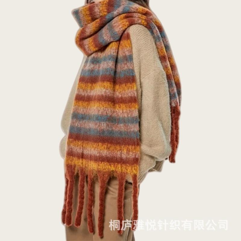 

Maillard autumn and winter scarf women s imitation cashmere high-end warm shawl mohair striped thickened color matching scarf